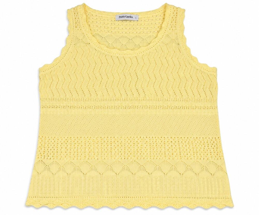 PrettyGarden Women’s Large Yellow Crochet Knit Sleeveless Tank Top Boho